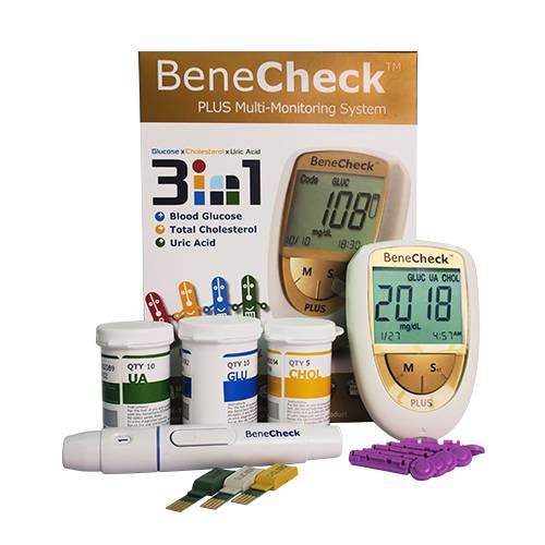 Combo Máy đo đường huyết - mỡ máu - gút BeneCheck & Máy đo huyết áp Wellmed FDBP-A4
