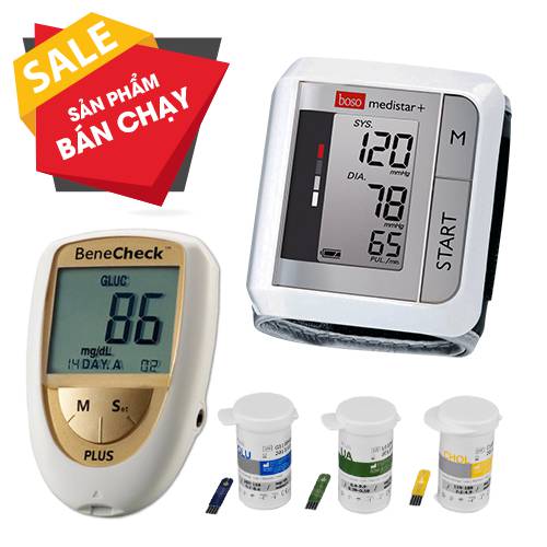 Combo Máy đo đường huyết Benecheck 3in1 - Máy đo huyết áp cổ tay Medistar +