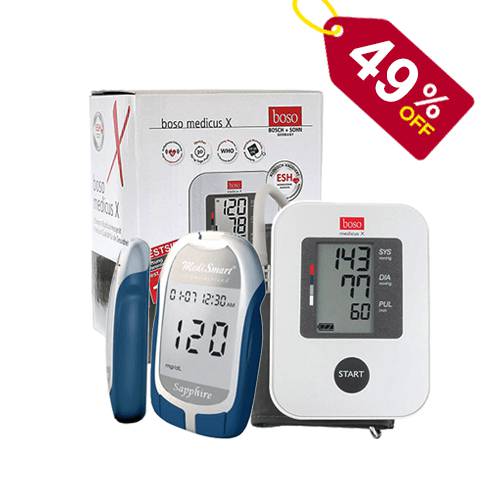 Combo Máy đo đường huyết Sapphire - Máy đo huyết áp Boso Medicus X
