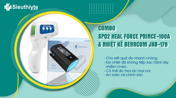 Combo Nhiệt kế Berrcom JXB-178 & Máy đo SpO2 Heal Force Prince-100A