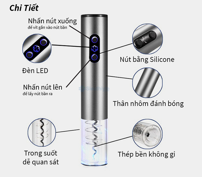 Chi tiết và ưu điểm thân máy đồ khui rượu vang Sunway