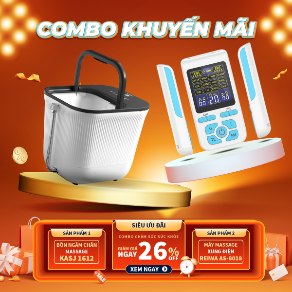 Combo Bồn ngâm chân massage KASJ 1612 & Máy massage xung điện Reiwa AS-8018