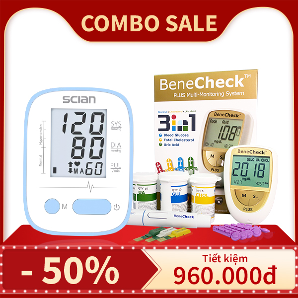 Combo Máy đo huyết áp Scian LD-521 & Máy đo đường huyết 3in1 BeneCheck