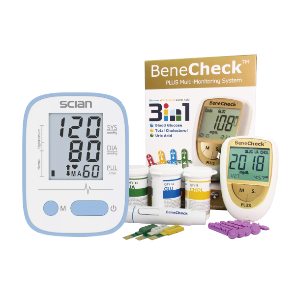Combo Máy đo huyết áp Scian LD-521 & Máy đo đường huyết 3in1 BeneCheck
