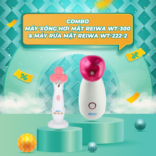 Combo Máy xông hơi mặt Reiwa WT-300 & Máy rửa mặt 3in1 Reiwa WT-222-2