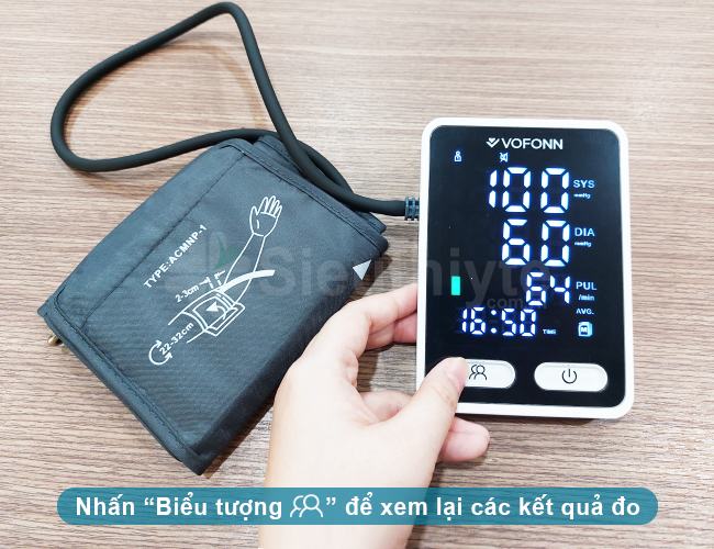 Nút xem lại bộ nhớ kết quả đo huyết áp