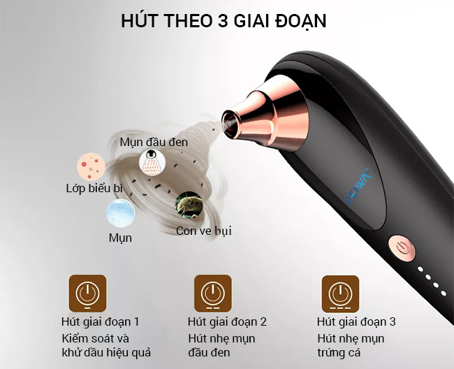 Máy hút mụn đầu đen 2 trong 1 Reiwa BR-150 có 3 chế độ hút