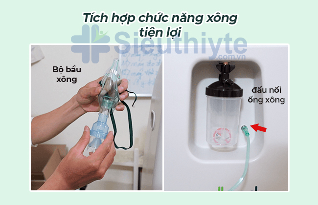 Tích hợp chức năng xông khí dung tiện lợi, người bệnh có thể sử dụng trực tiếp, với các thao tác thực hiện đơn giản và hiệu quả