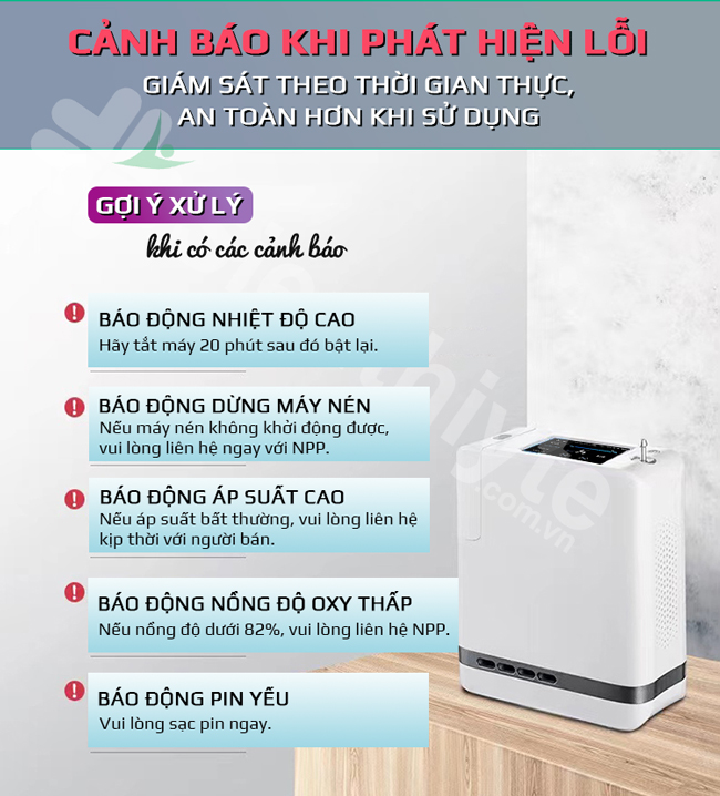 Máy tạo oxy Poc5 tích hợp chức năng cảnh báo