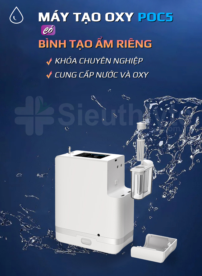 Máy tạo oxy xách tay Dynmed có bình tạo ẩm riêng