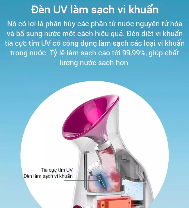 Máy xông hơi mặt Reiwa WT-300 có đèn UV làm sạch vi khuẩn