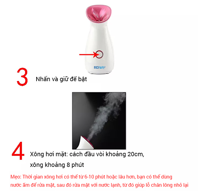 Hướng dẫn sử dụng máy xông hơi mặt Reiwa WT-300 tại nhà