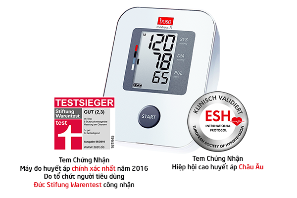 Tem Chứng nhận của Hiệp hội cao huyết áp Châu Âu & Tổ chức người tiêu dùng Đức Stiftung Warentest