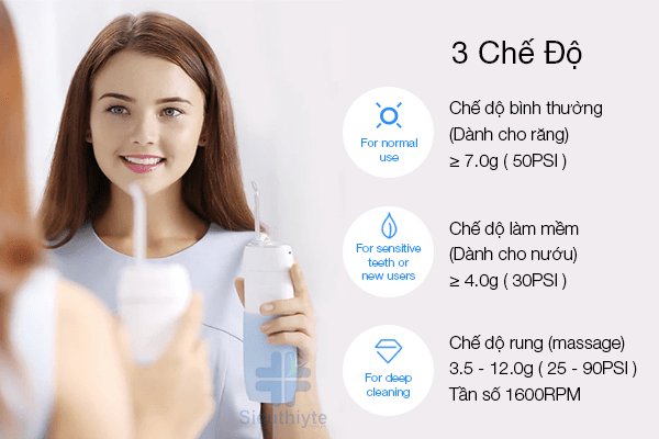 Máy tăm nước mini 1 có 3 chế độ cho bạn lựa chọn