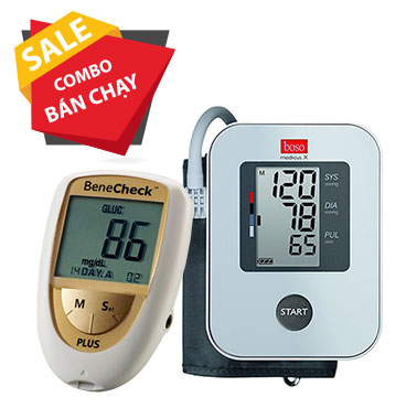 Combo Máy đo đường huyết Benecheck 3in1 - Máy đo huyết áp bắp tay Boso Medicus X