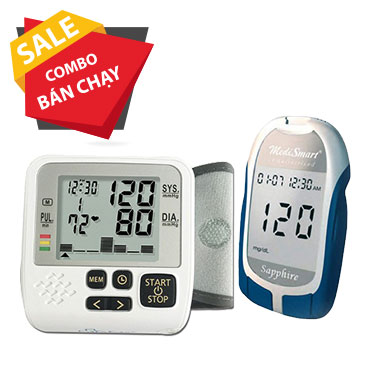 Combo Máy đo đường huyết Sapphire Plus - Máy đo huyết áp MediKare DK39+