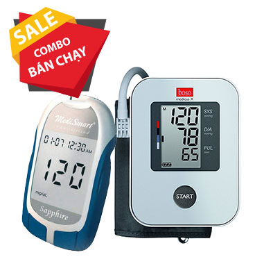 Combo Máy đo đường huyết Sapphire - Máy đo huyết áp Boso Medicus X