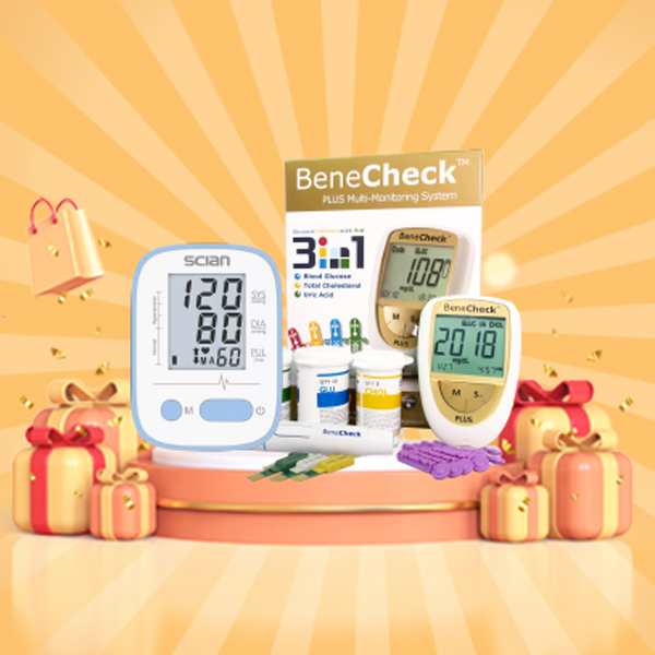 Combo Máy đo huyết áp Scian LD-521 & Máy đo đường huyết 3in1 BeneCheck